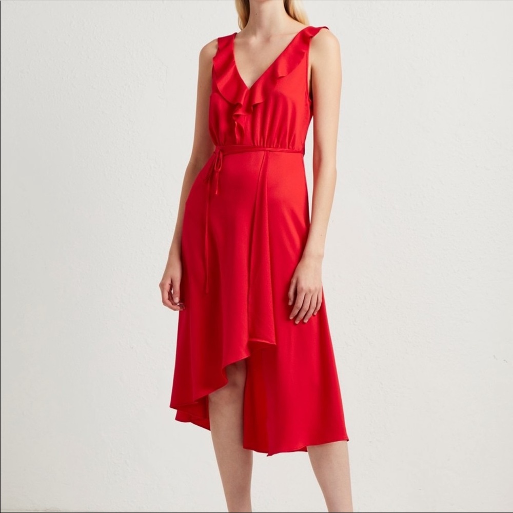 French Connection | Red V-Neck Ruffle Dress Women’s M/6